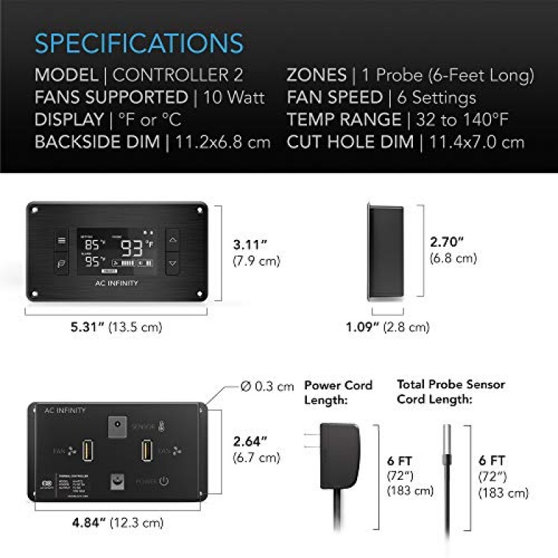 AC Infinity AIRPLATE T9, 홈 시어터 AV 캐비닛용 온도 조절 장치 제어 기능이 있는 저소음 냉각 팬 시스템 18