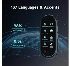 언어 번역기, 휴대용 양방향 즉석 번역기, 오프라인 온라인 음성 사진 번역, 137개 언어 지원, 여행 비즈니스 학습을 위한 고정밀 번역기(검은색)