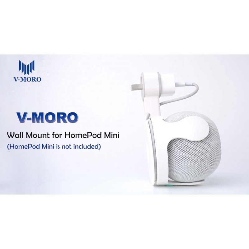 V-MORO HomePod 미니 벽걸이 홀더, 콘센트 장착 스탠드 Apple HomePod 미니용 숨겨진 케이블 관리 지저분한 전선이 없는 스마트 스피커 선반 뛰어난 공간 절약 펀치 프리 2팩 화이트