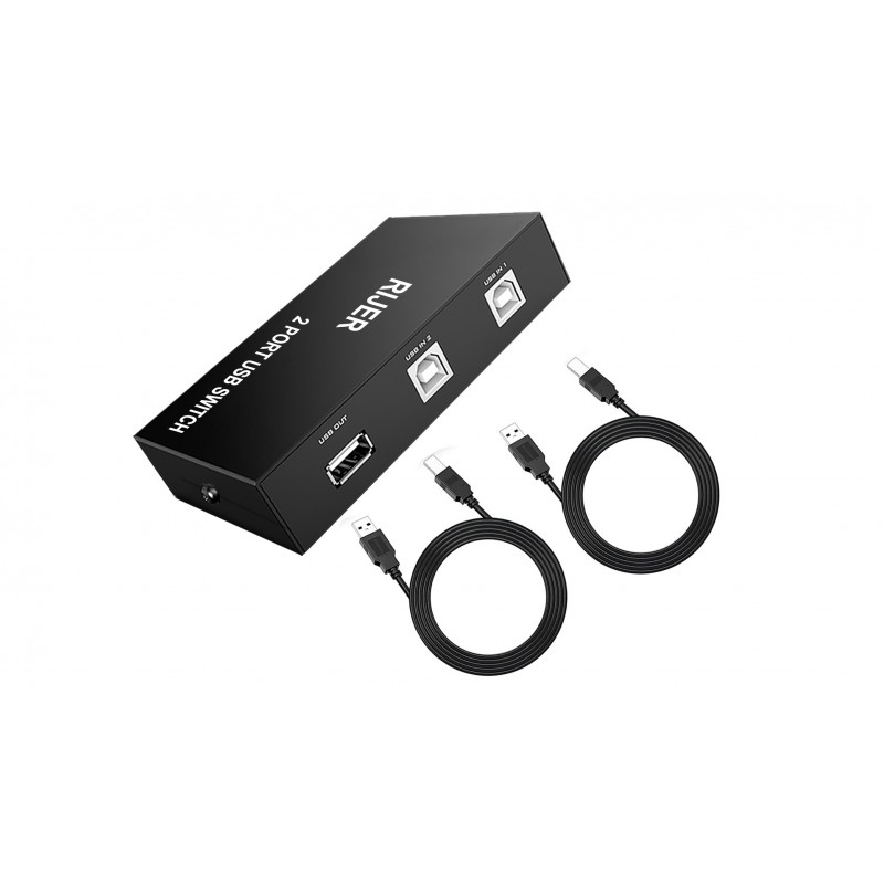 프린터 케이블 분배기 프린터 1대 컴퓨터 2대, 2포트 USB 스위치, USB 2.0 가정용 수동 컴퓨터 프린터 스위치 2개 6피트 인쇄 케이블 포함 프린터 케이블 분배기