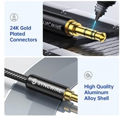 SYNCWIRE 3.5mm 나일론 편조 Aux 케이블(26.2피트/8m, Hi-Fi 사운드), 헤드폰, 자동차, 홈 스테레오, 스피커, iPhone, iPad, iPod, 에코 등을 위한 오디오 보조 입력 어댑터 남성-남성 AUX 코드 - 블랙