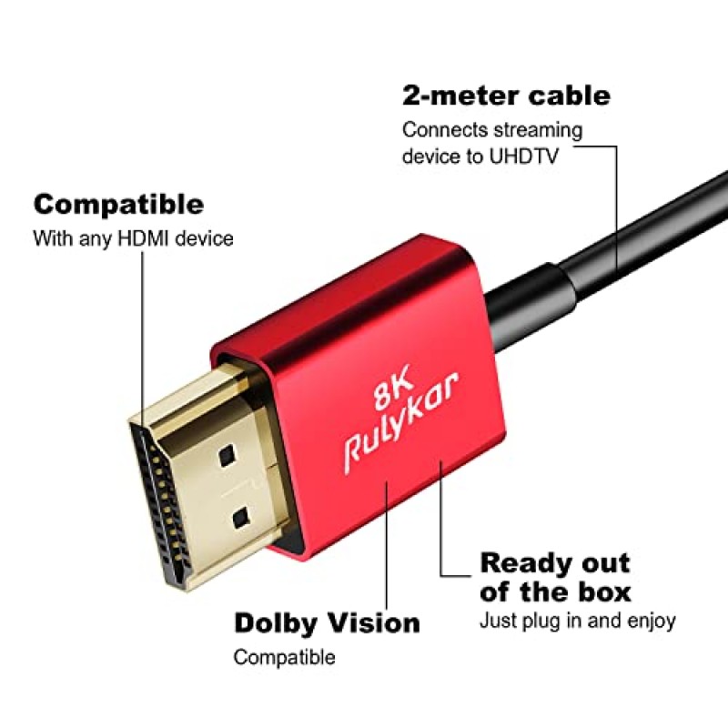 Rulykar Short Thin 8K 마이크로 HDMI - HDMI 1.0FT/0.3M, 초고속 48Gbps, 코드 Φ2.5mm, 8K@60Hz, 4K@120Hz, Hero 7 6 5 A6000 A6300 카메라 B500 3 Pro 등과 호환 가능…