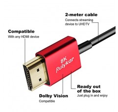 Rulykar Short Thin 8K 마이크로 HDMI - HDMI 1.0FT/0.3M, 초고속 48Gbps, 코드 Φ2.5mm, 8K@60Hz, 4K@120Hz, Hero 7 6 5 A6000 A6300 카메라 B500 3 Pro 등과 호환 가능…