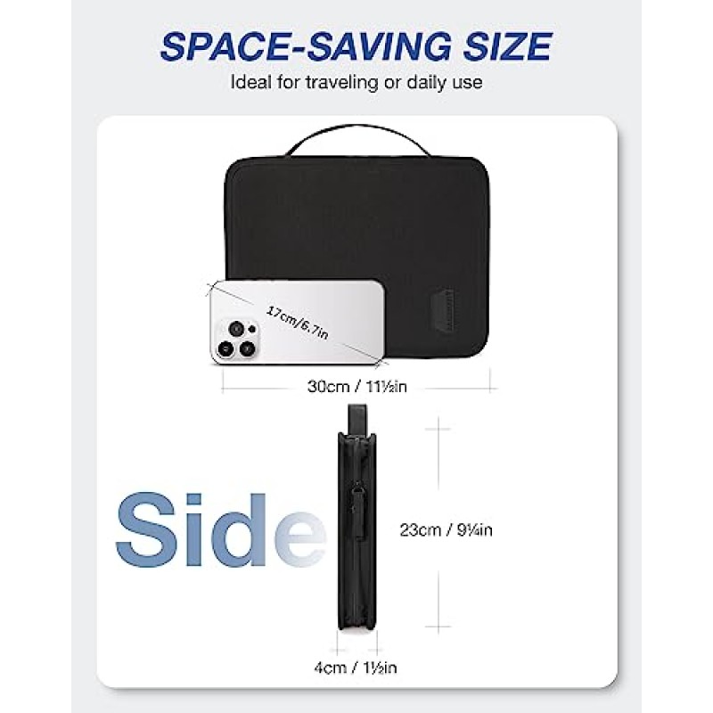 BAGSMART 전자 정리 케이스, 여행용 케이블 정리 가방, 12.9' 태블릿용 조절 가능한 코드 정리 보관 가방, 충전 케이블용 피크 디자인 테크 파우치, iPad Pro, 휴대폰, 보조베터리, 블랙