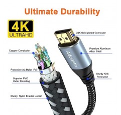 Adoreen 4K HDMI 케이블 15피트/2팩, 고속 18Gbps HDMI 2.0 케이블, HDR HDCP 3D 4K@60Hz 2K,1080P, ARC 이더넷, HDMI 코드, 호환 모니터 UHD TV PC PS3 PS4(케이블 타이 5개 포함)