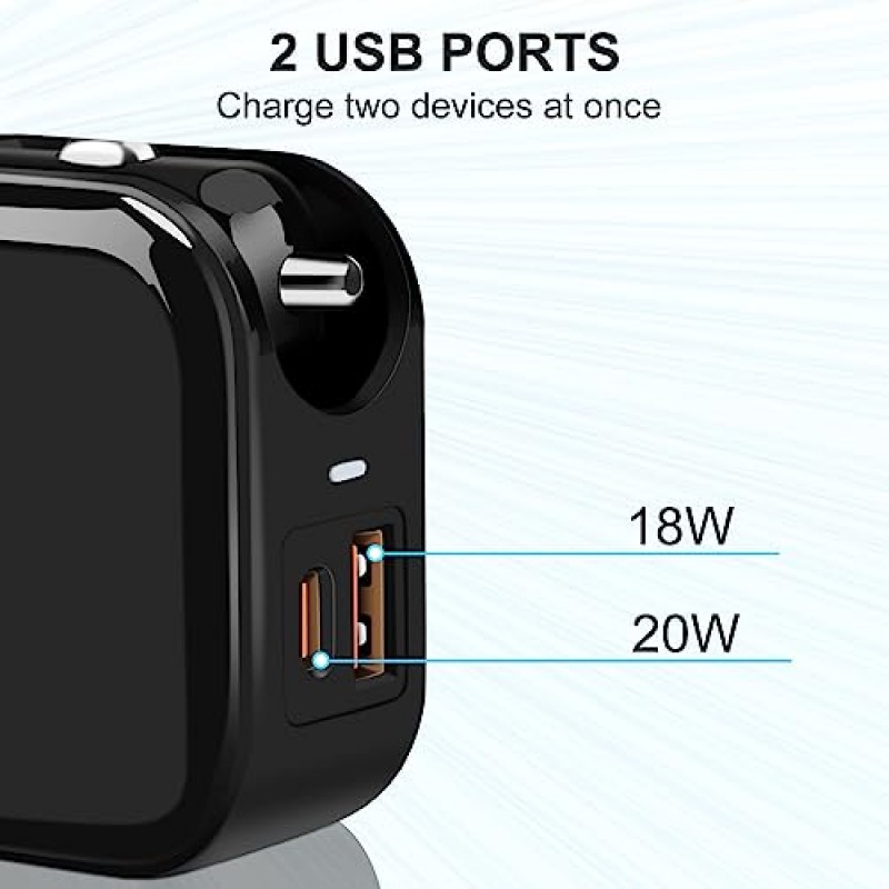 여행용 BOLWEO 차량용 충전기 및 벽면 충전기 2 in 1, 20W PD 고속 충전기 듀얼 포트 유형 C USB 자동차 및 호텔용 접이식 플러그 호환 가능 iPhone 13 12 11 Pro Max iPad Samsung Galaxy S22 S21 S20