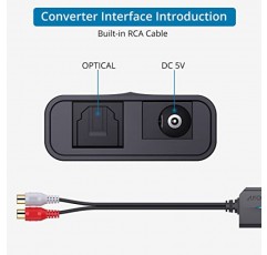 AUTOUTLET 192kHz 광-RCA 변환기 DAC 디지털-아날로그 오디오 변환기 Spdif/Optical/Toslink-RCA 오디오 어댑터(HDTV, DVD, Blu-Ray 플레이어 및 게임 콘솔용 3피트 광 케이블 포함)