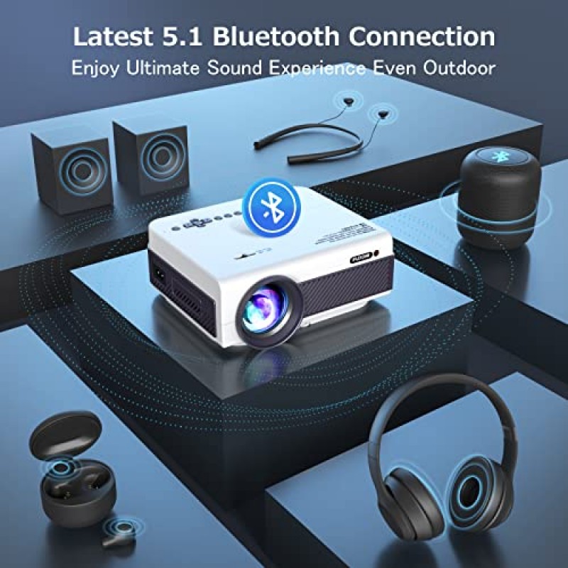 WiFi 및 Bluetooth 기능이 있는 프로젝터, FUDONI 5G WiFi 네이티브 1080P 야외 프로젝터 11000L 지원 4K, 화면 및 최대 300인치 휴대용 영화 프로젝터, iOS/Android/노트북/TV 스틱/HDMI/USB/VGA/TF용