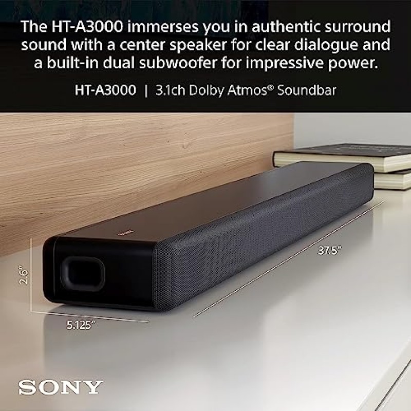 DTS:X 및 360 공간 사운드 매핑을 갖춘 Sony HT-A3000 3.1ch Dolby Atmos 사운드바 서라운드 사운드 홈 시어터, Google Assistant와 작동