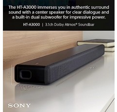 DTS:X 및 360 공간 사운드 매핑을 갖춘 Sony HT-A3000 3.1ch Dolby Atmos 사운드바 서라운드 사운드 홈 시어터, Google Assistant와 작동