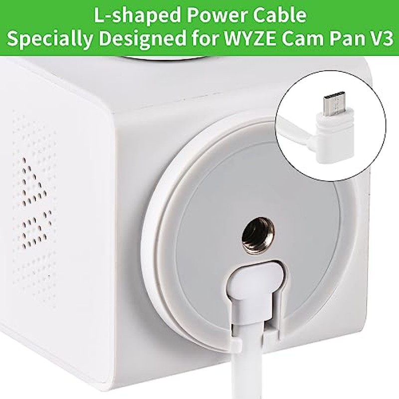 WYZE Cam Pan V3와 호환되는 30FT 전원 케이블, WYZE Cam Pan V3용 90도 L자형 플랫 마이크로 USB 연장 케이블(흰색)