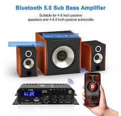 S-188 Bluetooth 오디오 전력 증폭기 2.1CH 40Wx2+50W Max. 600W 출력 Hi-Fi 서브우퍼 증폭기 통합 미니 스테레오 앰프 수신기(SD, USB, 원격 제어, 가정용 어댑터, 차량용 스피커 포함).