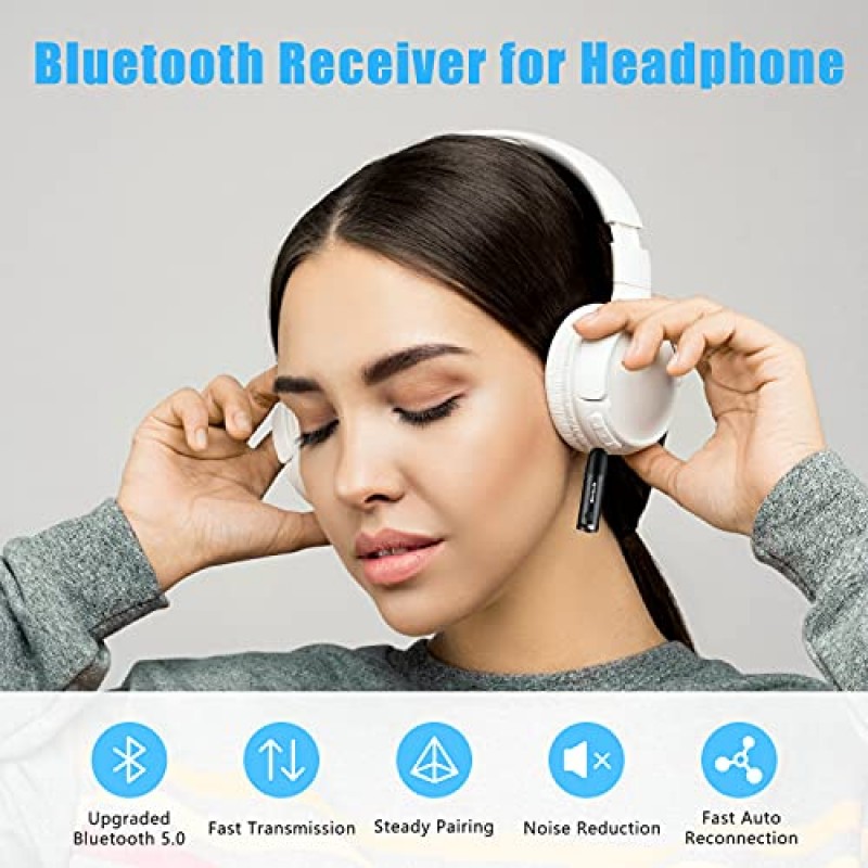 무선 Bluetooth Aux 어댑터, 자동차, 헤드폰, 홈 스테레오 음악 시스템용 미니 휴대용 3.5mm Bluetooth Aux 수신기(검은색)