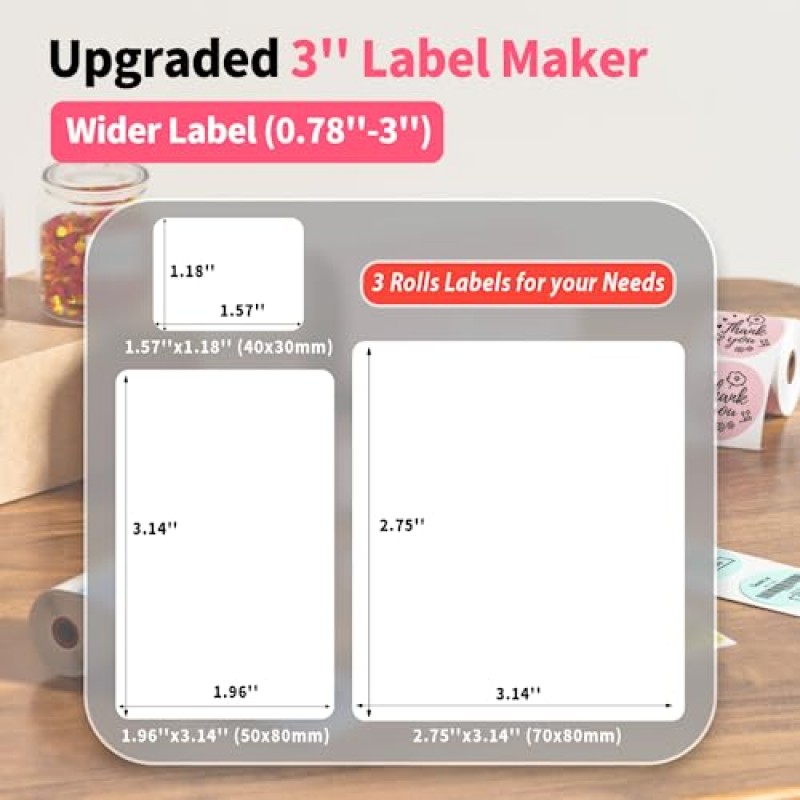 Phomemo 라벨 메이커 - 3개 라벨 포함 M221 라벨 메이커 기계 소규모 기업/가정용 3인치 블루투스 열전사 바코드 프린터, 바코드, 주소, 로고, 우편물, 스티커, 핑크용