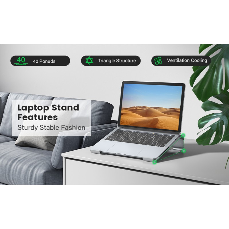 책상용 노트북 스탠드, MacBook Pro Air용 컴퓨터 스탠드 환기 냉각, 10-16인치 Mac/DELL/HP/Lenovo 노트북과 호환되는 인체공학적 알루미늄 안정적인 노트북 라이저, 재택근무