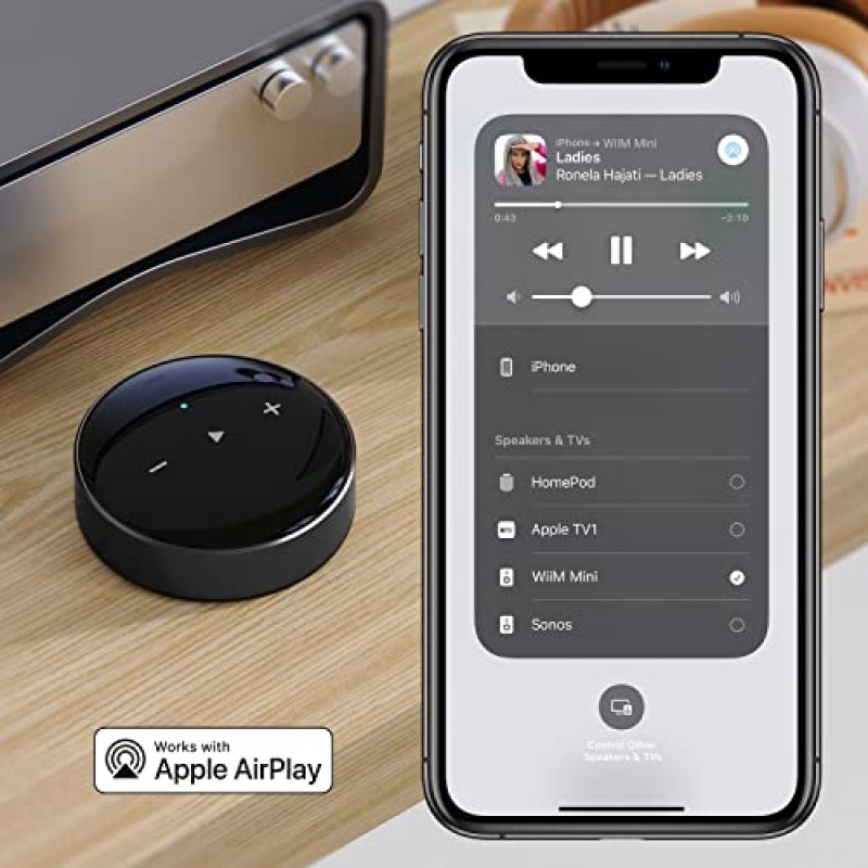 WiiM Mini AirPlay2 무선 오디오 스트리머, 멀티룸 스테레오, 프리앰프, Alexa 및 Siri 음성 도우미와 작동, Spotify, Amazon Music 등에서 고해상도 오디오 스트리밍