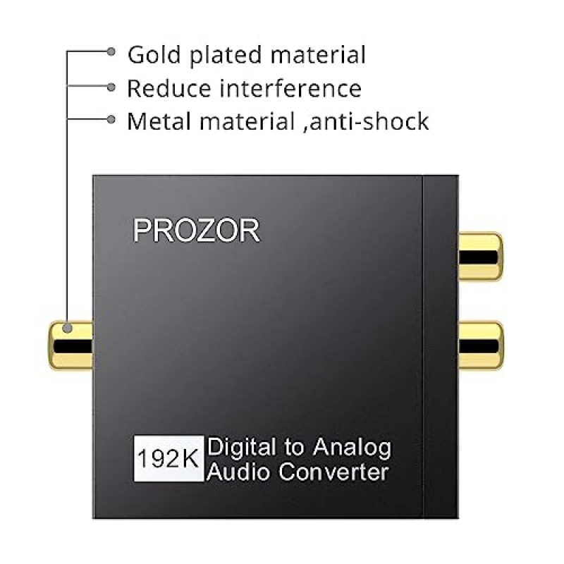 PROZOR 192KHz 디지털-아날로그 오디오 변환기 DAC 디지털 SPDIF 광-아날로그 L/R RCA 변환기 Toslink 광학-3.5mm 잭 어댑터(PS3 HD DVD PS4 Amp Apple TV 홈 시네마)