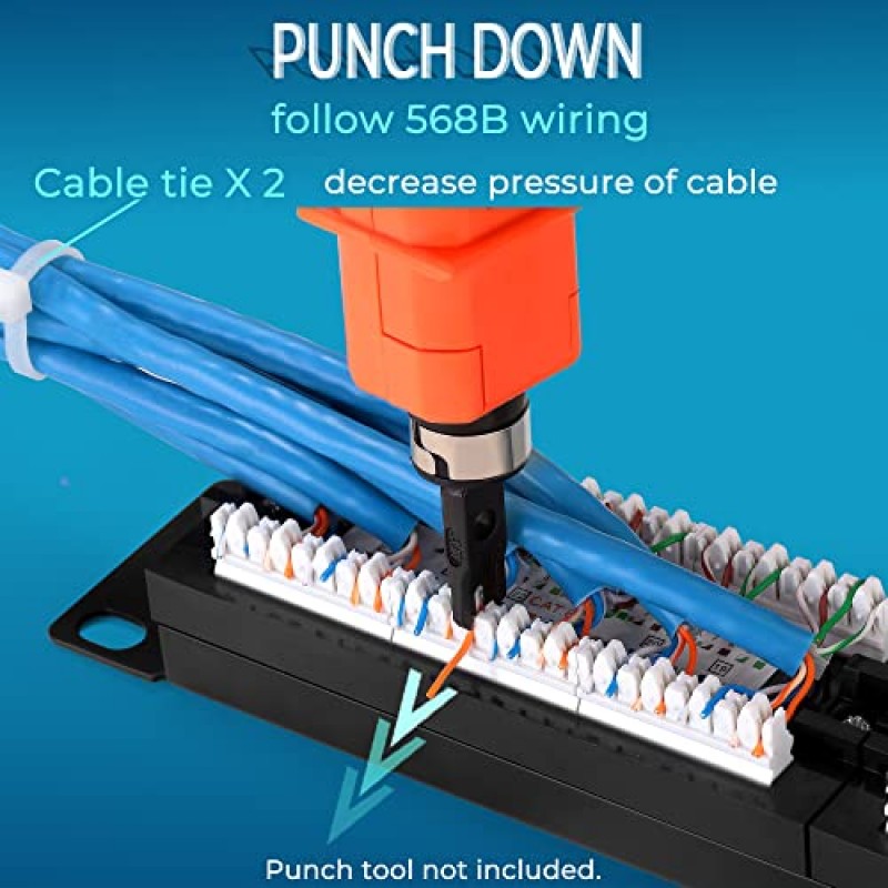 Rapink 패치 패널 12 포트 Cat6 10G 지원, 네트워크 패치 패널 UTP 10인치, 벽걸이 1U 이더넷 패치 패널 Cat6, Cat5e, Cat5 케이블링용 펀치 다운 블록