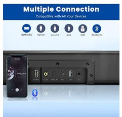 TV, PC, 게임, 모니터용 BESTISAN 사운드 바, Bluetooth 5.0/HDMI ARC/광/동축/AUX/USB 디스크 연결을 지원하는 50와트 사운드 바, 3가지 오디오 모드, 저음 조절 가능, 16인치, 벽 장착 가능