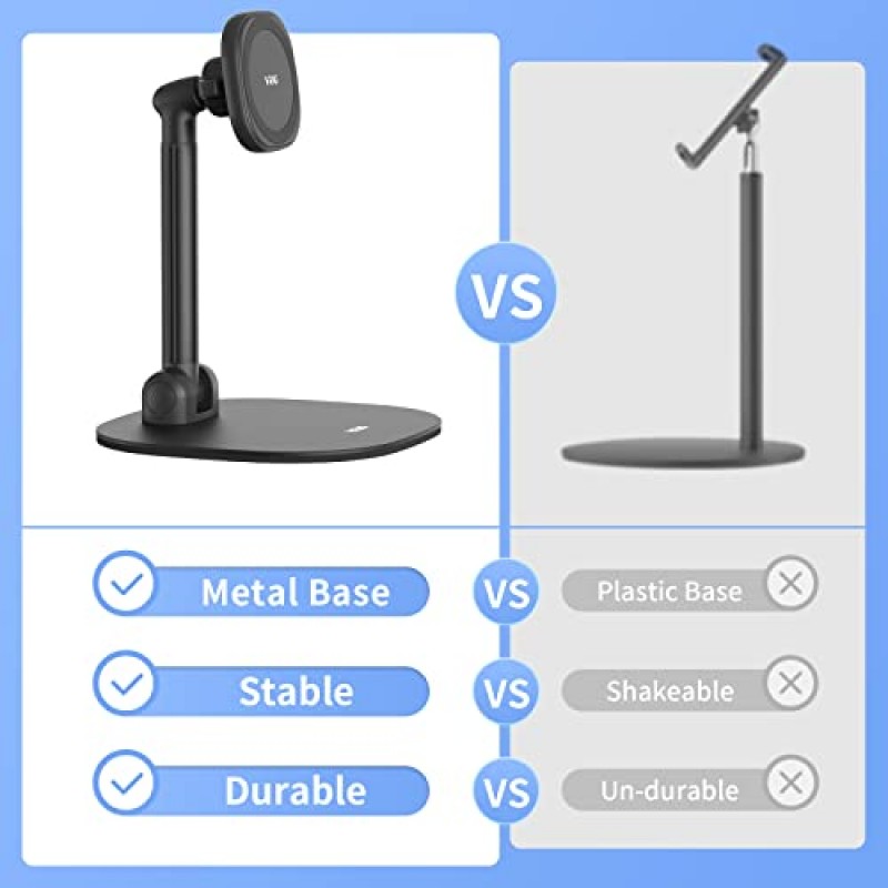 사무실/가정용 VRIG 자기 탁상용 전화기 스탠드 자기 링 높이 및 기울기가 있는 360°회전 전화 홀더 iPhone 14 13 12 11 이상/안드로이드용 조절 가능한 휴대폰 스탠드