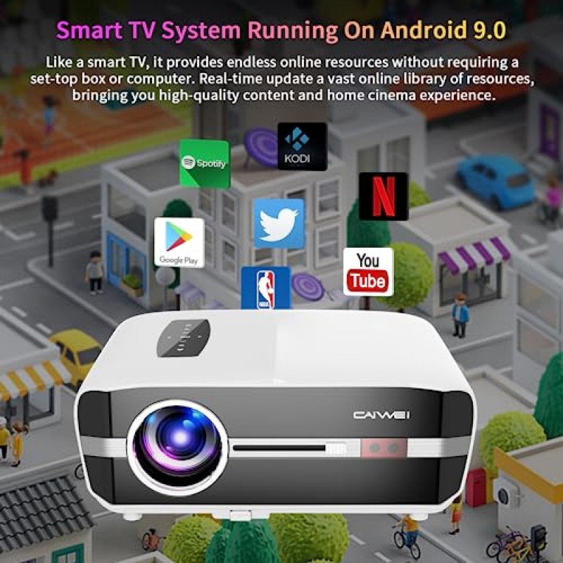 4K 스마트 게임 프로젝터 일광 홈 시어터 시스템, 1000 ANSI LCD 실외 프로젝터 5G WiFi Bluetooth Netflix, DVD 노트북 iPhone용 2G+16G/LAN/HDMI/USB 스트리밍 내장 Android TV 앱