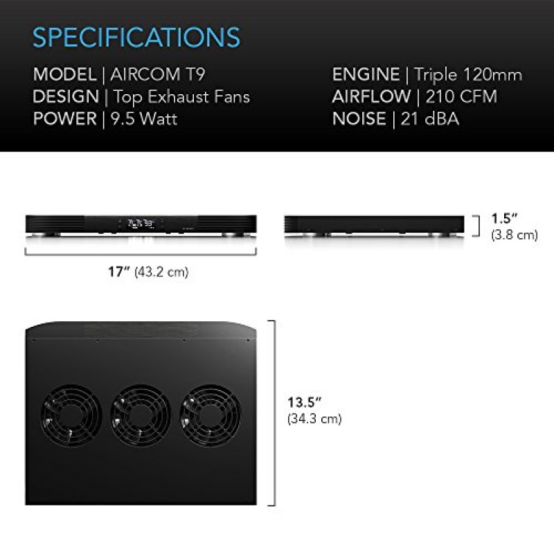 AC Infinity AIRCOM T9, 조용한 냉각 팬 시스템 수신기, 앰프, DVR, AV 캐비닛 구성 요소용 17