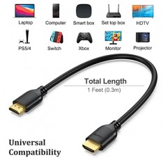 UVOOI 짧은 HDMI 케이블 1피트 10팩, 4K 1FT HDMI - HDMI 케이블 고속 HDMI 2.0 코드는 4K@60Hz, 2K, 1080P, HDCP 2.2, HDR, 3D, ARC 및 이더넷을 지원합니다.