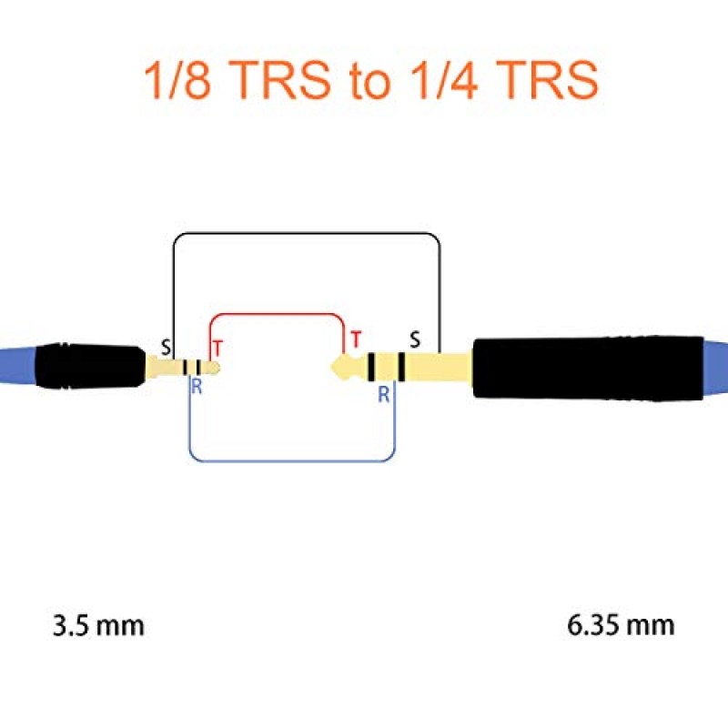 tisino 1/8 ~ 1/4 스테레오 케이블, 3.5mm ~ 1/4 어댑터 기타, 키보드 피아노, 노트북, 홈 시어터 장치, 스피커 및 앰프용 Aux 코드 스테레오 오디오 케이블 -나일론 브레이드 10피트