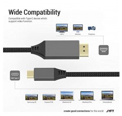 JYFT USB C - 홈 오피스용 HDMI 케이블 10FT/3m, 4K Type C - HDMI 코드(Thunderbolt 3과 호환 가능), Surface Book 2 등.