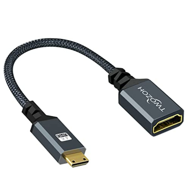 Twozoh 미니 HDMI - HDMI 어댑터 2팩, 미니 HDMI 남성 - HDMI 여성 편조 연장 케이블 지원 3D 4K 1080p 캠코더, 그래픽 카드, 노트북, 태블릿, HDTV, 프로젝터