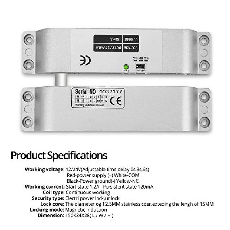 LIBO 전기 드롭 볼트 잠금 장치 DC 12V 실패 안전 NC 모드 시간 지연 기능이있는 액세스 제어 보안 시스템 용 전자 도어 잠금 장치