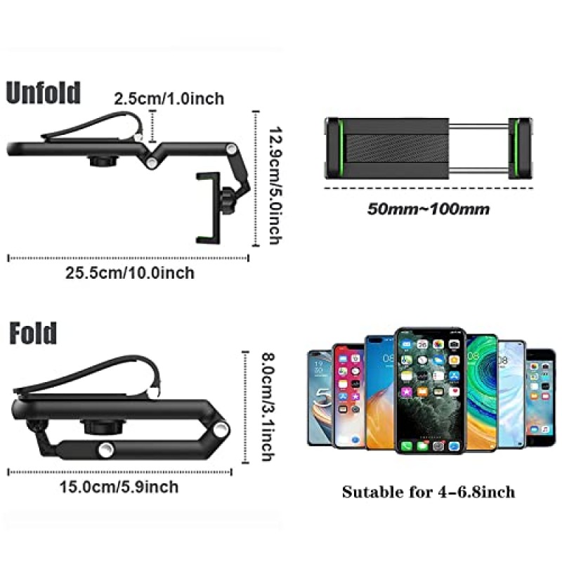 DOUBFIVSY 차량용 휴대폰 홀더 + USB 케이블, 360° 다기능 차량용 선 바이저 휴대폰 홀더 대부분의 휴대폰과 호환되는 자동차 홈 주방용 범용 조절 가능한 휴대폰 홀더