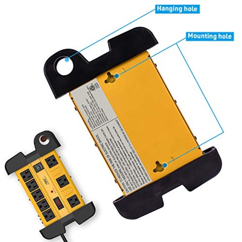 USB가 포함된 고강도 전원 스트립 서지 보호기, 가정, 주방, 사무실, 학교, ETL 등재용 USB 15 A 1875W 2개, 15피트 긴 코드 1350줄이 포함된 CRST 금속 전원 스트립 노란색