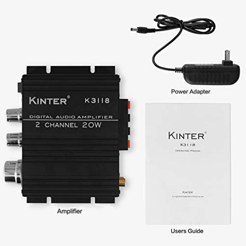 Kinter K3118 Texas Instruments TI 디지털 Hi-Fi 오디오 미니 클래스 D 홈 자동 DIY 아케이드 스테레오 앰프, 12V 3A 전원 공급 장치 검정색