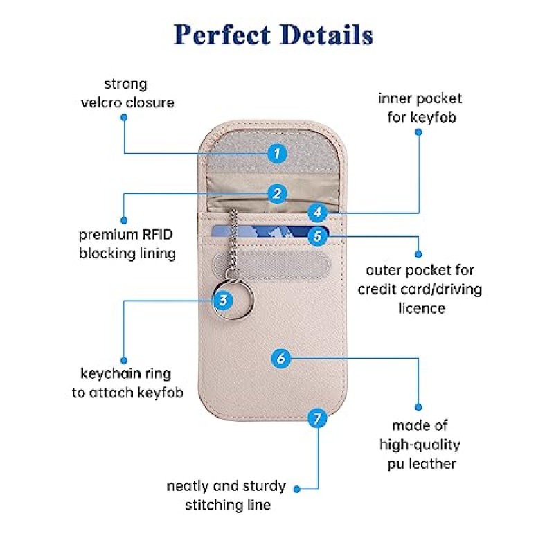 Teskyer 열쇠 고리용 패러데이 가방 2팩, 향상된 자동차 RFID 신호 차단 주머니, 도난 방지 패러데이 케이지 열쇠 고리 보호 장치, Lichee 패턴, 베이지