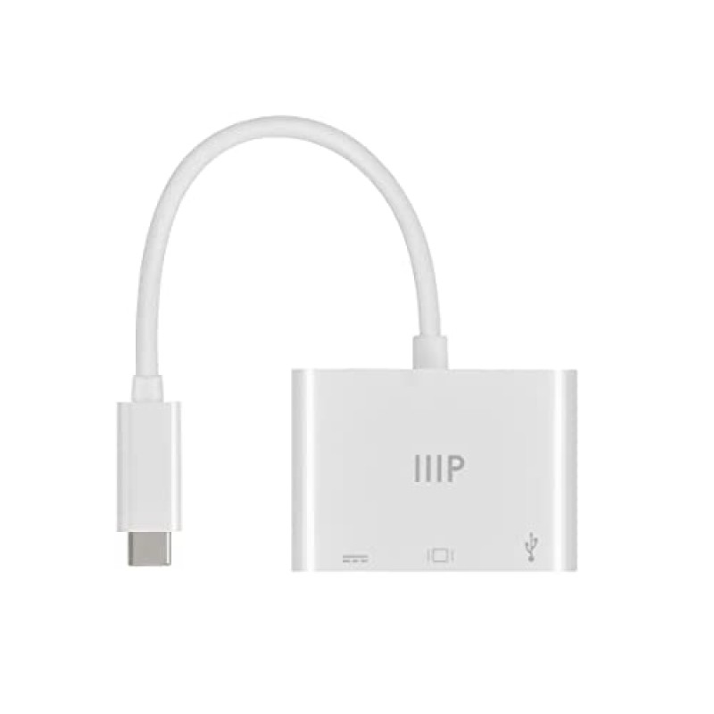 Monoprice 3-in-1 USB-C - HDMI 멀티포트 어댑터 - 소형 및 휴대용, 진정한 플러그 앤 플레이, USB C 노트북 및 기타 유형 C 장치와 호환, Windows 및 MacOS 지원, 가정 및 사무실용