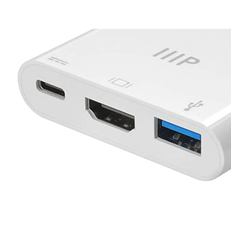 Monoprice 3-in-1 USB-C - HDMI 멀티포트 어댑터 - 소형 및 휴대용, 진정한 플러그 앤 플레이, USB C 노트북 및 기타 유형 C 장치와 호환, Windows 및 MacOS 지원, 가정 및 사무실용