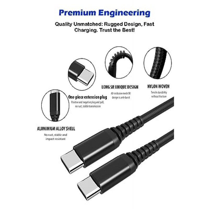 tekSonic USB Type C - USB C 60W PD 케이블 6.6피트/2m, [10팩] 대용량 USB TypeC 고속 충전기 코드 MacBook Pro, iPad Mini 6, iPad Air 4, iPad Pro, Galaxy S23 S21 Ultra Note 20, Pixel과 호환 가능