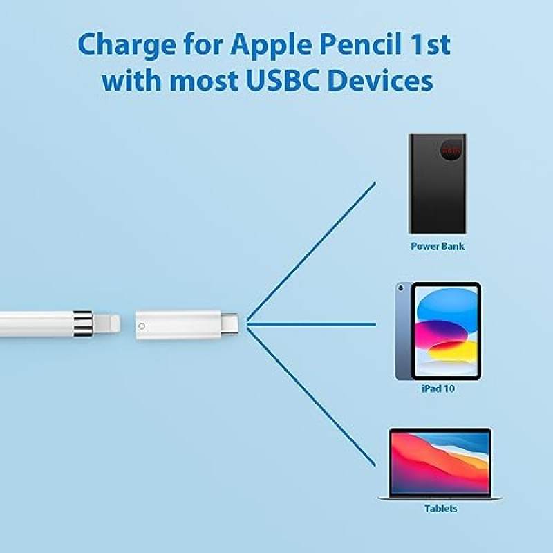 ACAGET USB-C-연필 어댑터 Apple Pencil 1세대와 호환 USB C 남성-라이트닝 여성 iPencil 충전 어댑터 유형 C Apple Pencil 1세대 및 iPad 10세대용 Bluetooth 쌍 커넥터