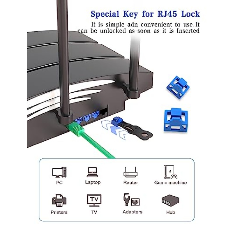 24개의 키가 있는 RJ45 포트 잠금 장치, ZoeRax 잠금 RJ45 포트/먼지 차단기, RJ45 먼지 커버 캡 암 포트 플러그 보호 장치(파란색)