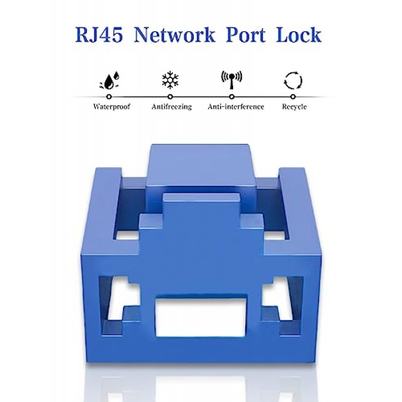 24개의 키가 있는 RJ45 포트 잠금 장치, ZoeRax 잠금 RJ45 포트/먼지 차단기, RJ45 먼지 커버 캡 암 포트 플러그 보호 장치(파란색)