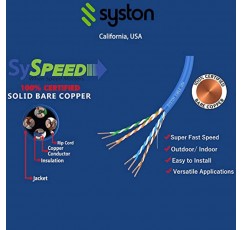 Syston 케이블 기술 Cat 5e 이더넷 네트워크 케이블 - 100FT,350MHz 24AWG 단선 구리선 실외/실내, 벌크 끝 없음 10Ft ~ 1000Ft 사용 가능, 내열성 라이저 정격 - CMR