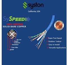 Syston 케이블 기술 Cat 6E 이더넷 네트워크 케이블 - 100FT,600MHz 23AWG 단선 구리선 실외/실내, 벌크 끝 없음 10Ft ~ 1000Ft 사용 가능, 내열성 라이저 정격 - CMR