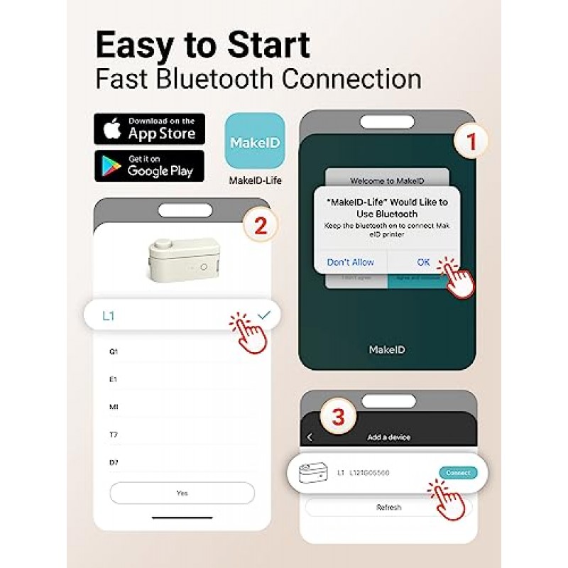 Makeid 라벨 제작기, L1 라벨 제작기, 가정, 학교, 사무실용 휴대용 무선 스티커 라벨 제작기, 여러 글꼴이 있는 충전식 열전사 프린터, 템플릿 - 베이지색, 300dpi