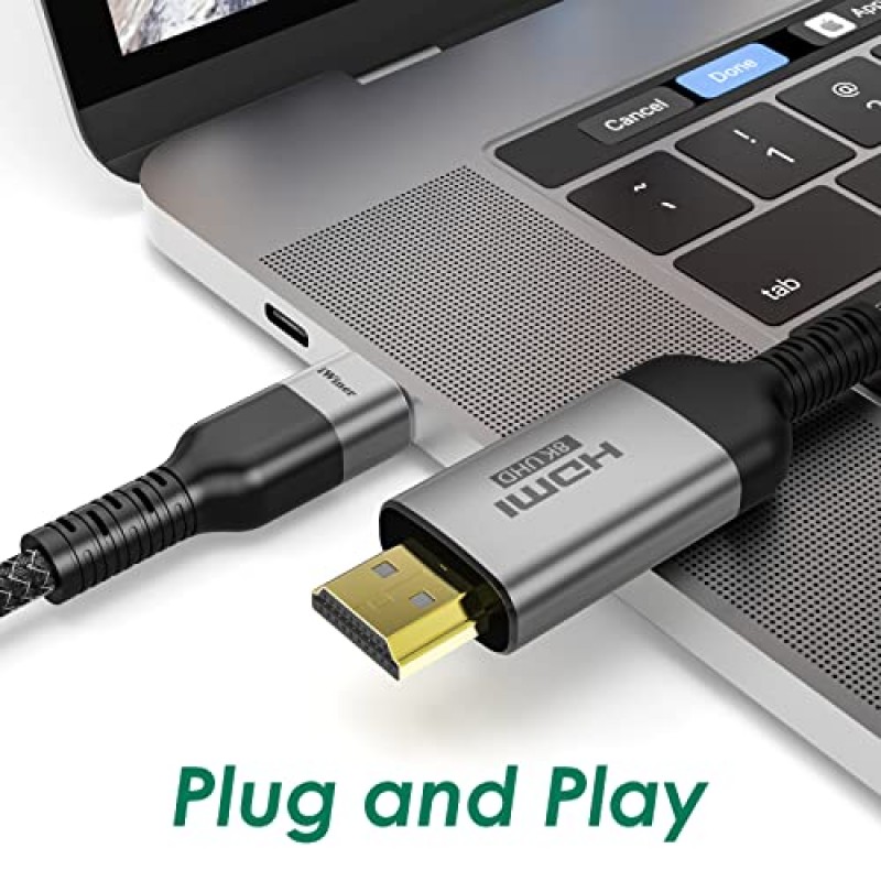 Answin USB C - HDMI 케이블, 6Ft 편조 USB-C - HDMI 2.1 케이블 8K@60Hz [4K@144Hz] Thunderbolt 3/4 호환 MacBook Pro/Air, iPad Pro, Surface Book 2용 HDCP2.3/HDR/DSC 지원 델, HP, S21-S23