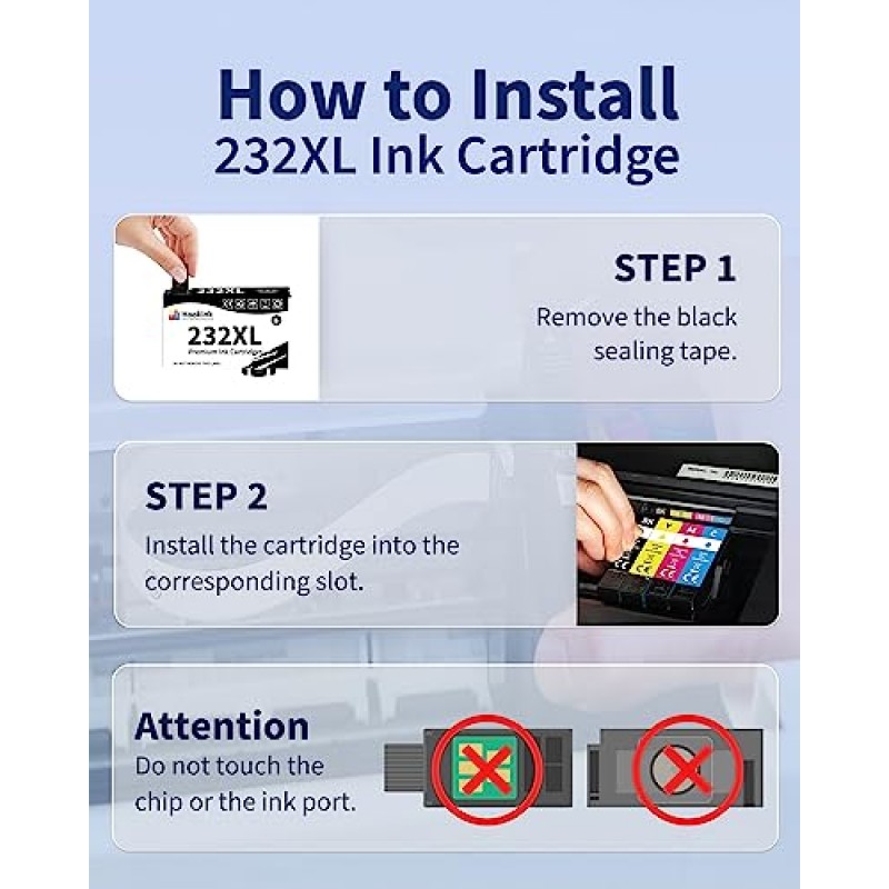 232XL 잉크 카트리지 엡손 232 잉크 카트리지 T232XL T232용 재생산 교체용 Expression Home XP-4200 XP-4205 Workforce WF-2930 WF-2950 프린터(232XL 검정색 청록색 마젠타색 노란색, 4팩)