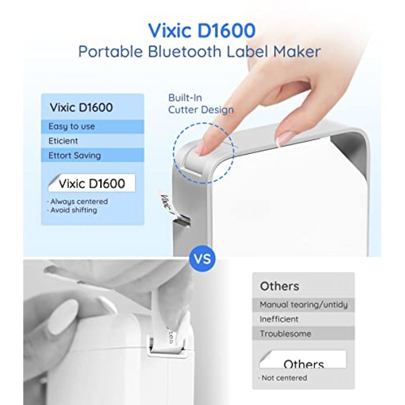 Vixic Labeler D1600 미니 블루투스 라벨 프린터 무선 라벨러 라벨 메이커 기계 전화 패드용 다중 템플릿 사용하기 쉬운 사무실 홈 조직, 흰색-회색