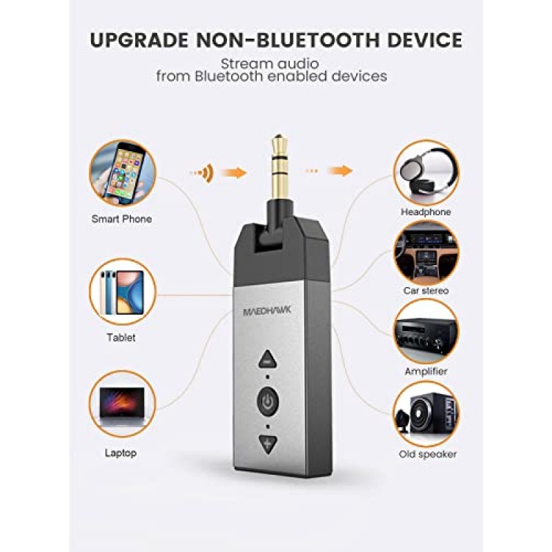 차량용 Bluetooth Aux 어댑터, 차량용 홈 스테레오 스피커 헤드폰용 Bluetooth 5.2 오디오 수신기에 대한 Maedhawk Aux, 회전식 3.5mm 무선 Aux Bluetooth 차량용 어댑터, 핸즈프리 통화, A2DP