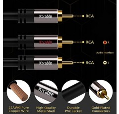 RCA Y 어댑터 분배기 케이블(2팩-10FT+10FT), RCA 수 1개 - RCA 수 2개 스테레오 오디오 서브우퍼 케이블, 양방향, 홈 시어터용, Hi-Fi 시스템, 증폭기, 스피커, 24K 금도금, OD: 5.0MM