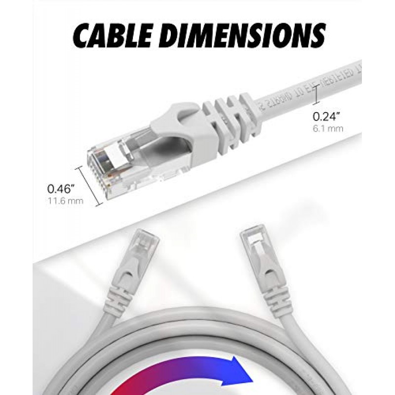 Ultra Clarity 케이블 Cat6 이더넷 케이블 6 Ft [2 팩], 10Gpbs 고속 인터넷 케이블, RJ45 Cat-6 이더넷 패치 케이블, 네트워크 이더넷 코드 커넥터 - 흰색 및 검정색